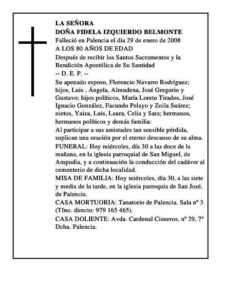 DOÑA FIDELA IZQUIERDO BELMONTE