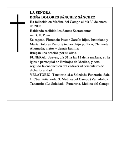 DOÑA DOLORES SÁNCHEZ SÁNCHEZ