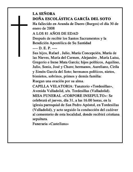 DOÑA ESCOLÁSTICA GARCÍA DEL SOTO