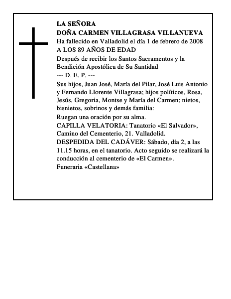 DOÑA CARMEN VILLAGRASA VILLANUEVA