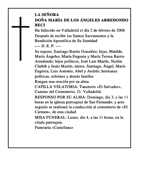DOÑA MARÍA DE LOS ÁNGELES ARREDONDO BECI