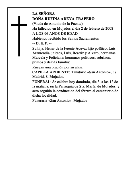 DOÑA RUFINA ADEVA TRAPERO