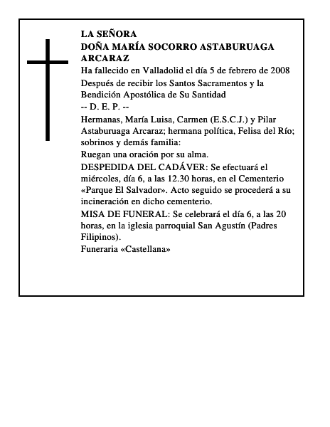 DOÑA MARÍA SOCORRO ASTABURUAGA ARCARAZ