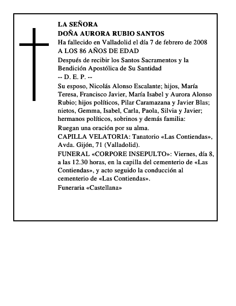 DOÑA AURORA RUBIO SANTOS