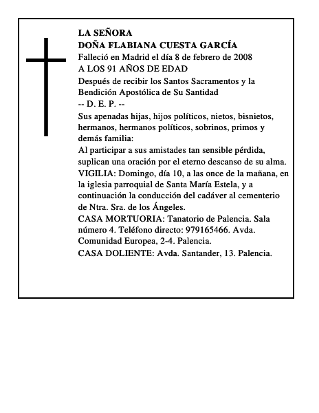 DOÑA FLABIANA CUESTA GARCÍA