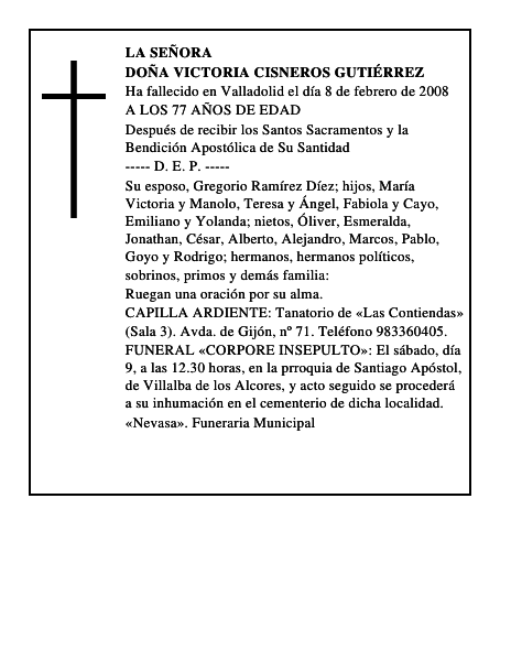 DOÑA VICTORIA CISNEROS GUTIÉRREZ