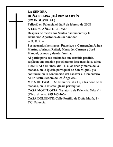 DOÑA FELISA JUÁREZ MARTÍN