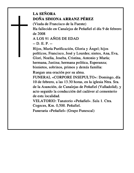 DOÑA SIMONA ARRANZ PÉREZ