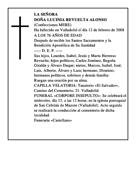 DOÑA LUCINIA REVUELTA ALONSO