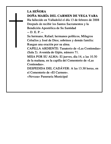 DOÑA MARÍA DEL CARMEN DE VEGA VARA