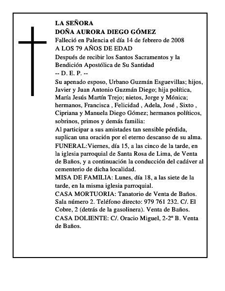 DOÑA AURORA DIEGO GÓMEZ