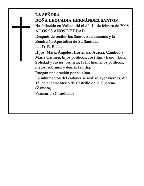 DOÑA LEOCADIA HERNÁNDEZ SANTOS