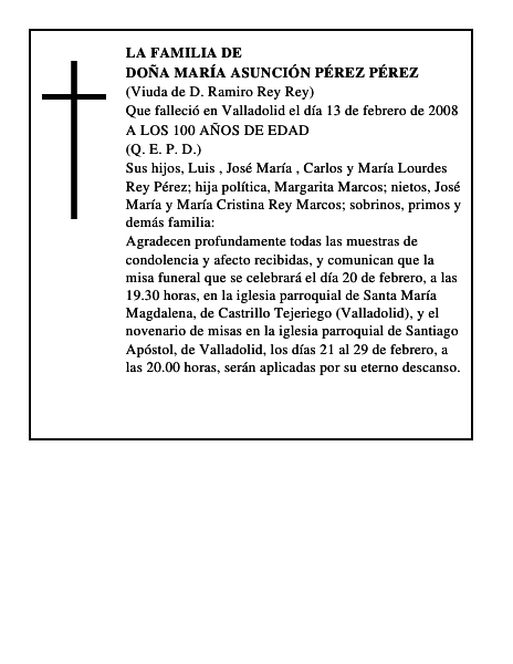 DOÑA MARÍA ASUNCIÓN PÉREZ PÉREZ