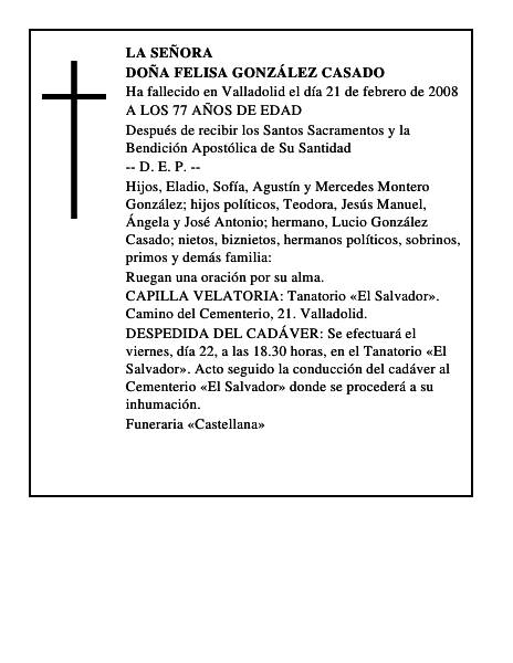DOÑA FELISA GONZÁLEZ CASADO
