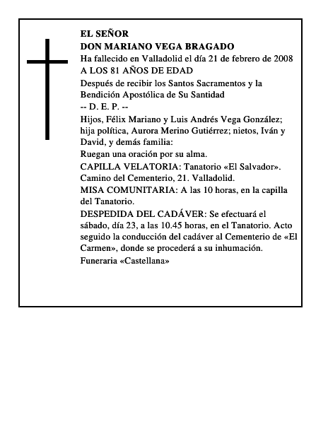 DON MARIANO VEGA BRAGADO