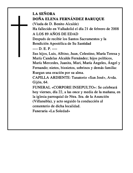 DOÑA ELENA FERNÁNDEZ BARUQUE