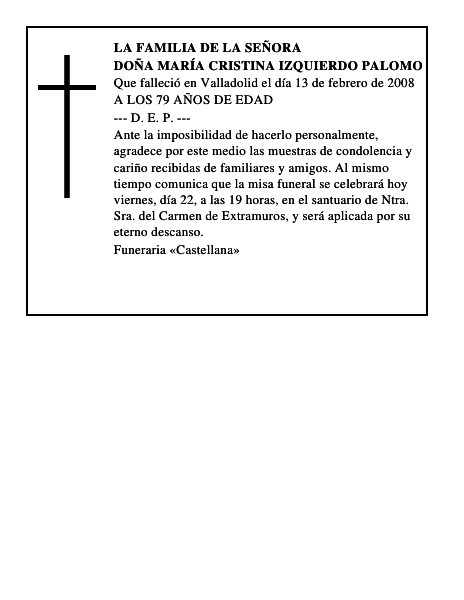 DOÑA MARÍA CRISTINA IZQUIERDO PALOMO