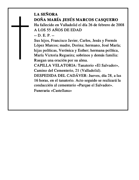 DOÑA MARÍA JESÚS MARCOS CASQUERO