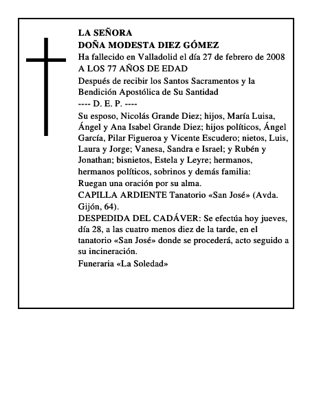 DOÑA MODESTA DIEZ GÓMEZ