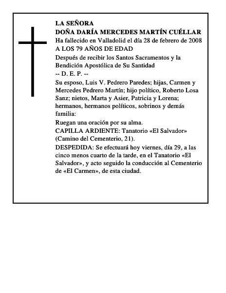 DOÑA DARÍA MERCEDES MARTÍN CUÉLLAR