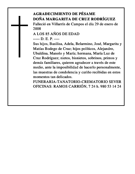 DOÑA MARGARITA DE CRUZ RODRÍGUEZ