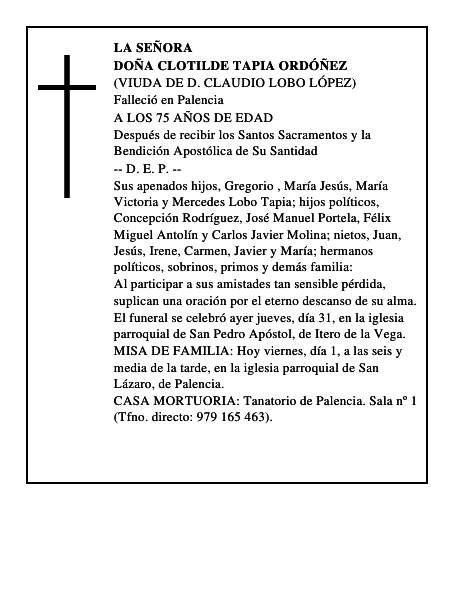 DOÑA CLOTILDE TAPIA ORDÓÑEZ