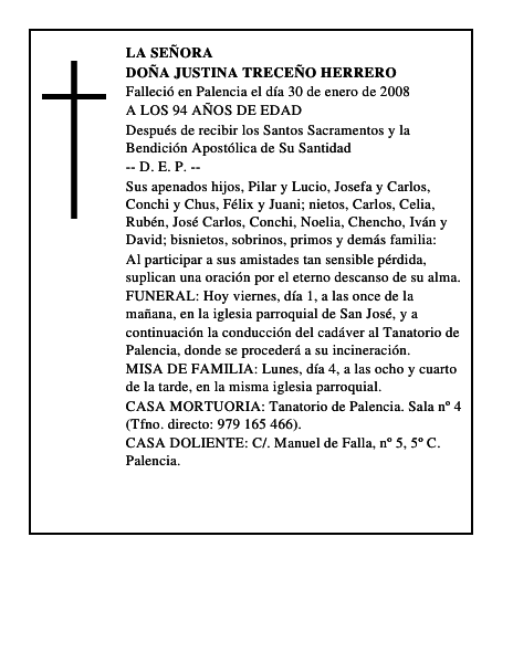 DOÑA JUSTINA TRECEÑO HERRERO
