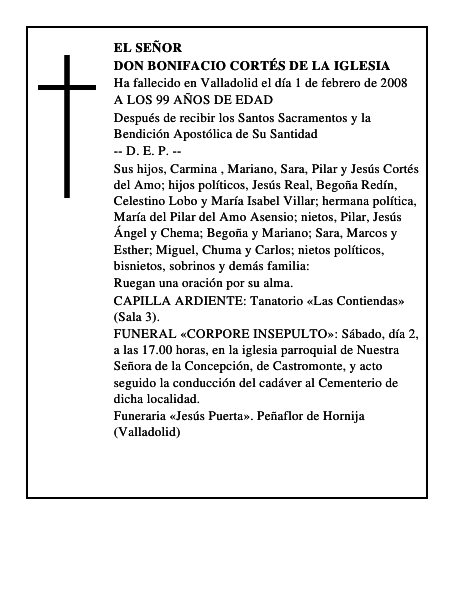 DON BONIFACIO CORTÉS DE LA IGLESIA