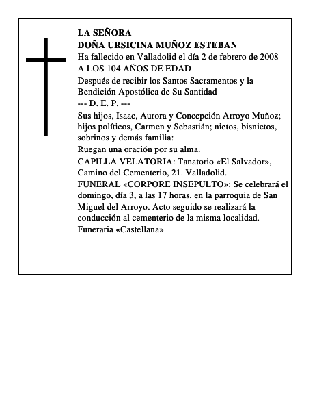 DOÑA URSICINA MUÑOZ ESTEBAN