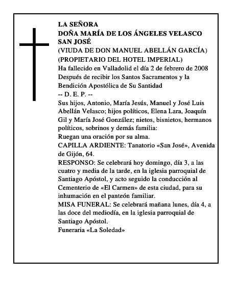 DOÑA MARÍA DE LOS ÁNGELES VELASCO SAN JOSÉ
