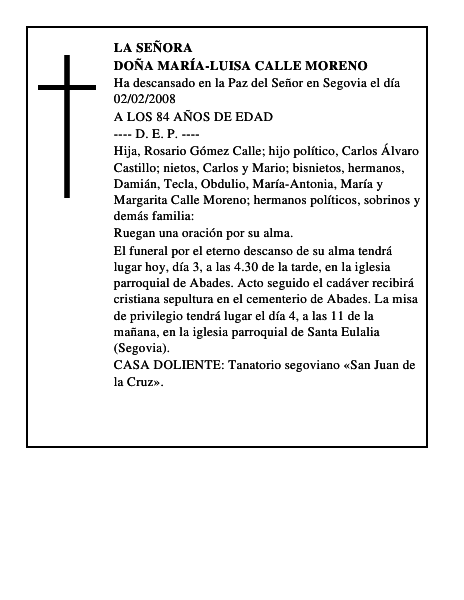 DOÑA MARÍA-LUISA CALLE MORENO