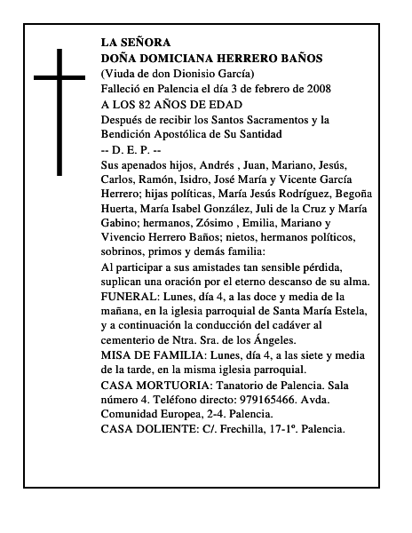 DOÑA DOMICIANA HERRERO BAÑOS