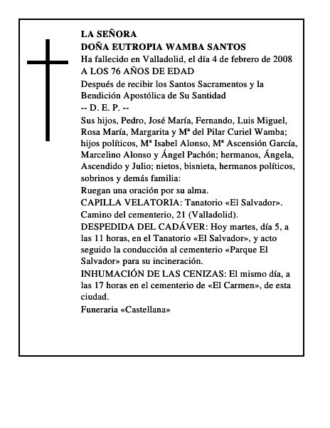 DOÑA EUTROPIA WAMBA SANTOS