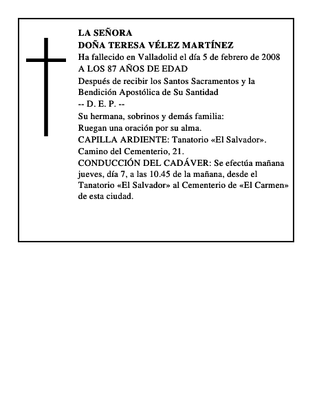 DOÑA TERESA VÉLEZ MARTÍNEZ