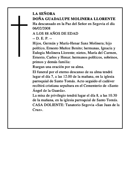 DOÑA GUADALUPE MOLINERA LLORENTE