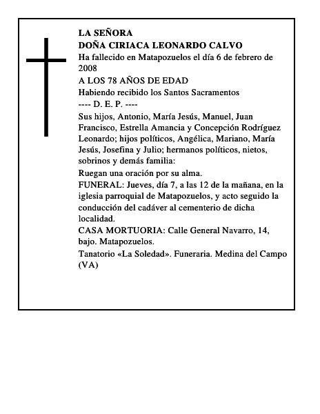 DOÑA CIRIACA LEONARDO CALVO