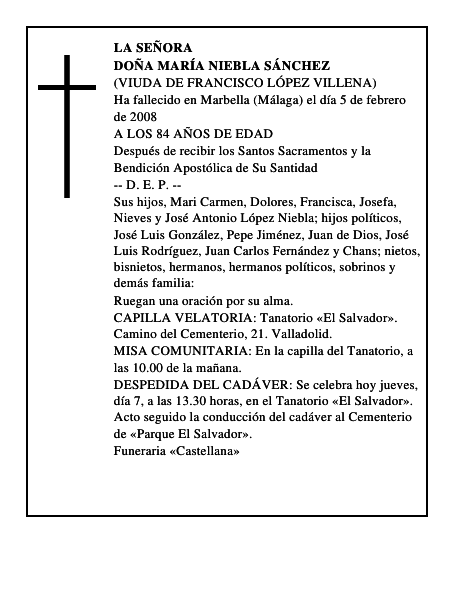 DOÑA MARÍA NIEBLA SÁNCHEZ