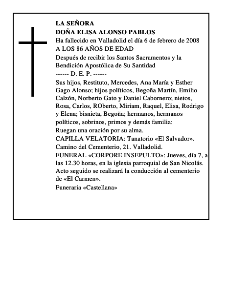 DOÑA ELISA ALONSO PABLOS