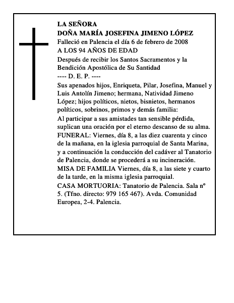 DOÑA MARÍA JOSEFINA JIMENO LÓPEZ
