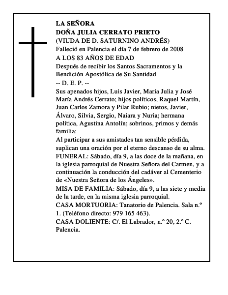DOÑA JULIA CERRATO PRIETO