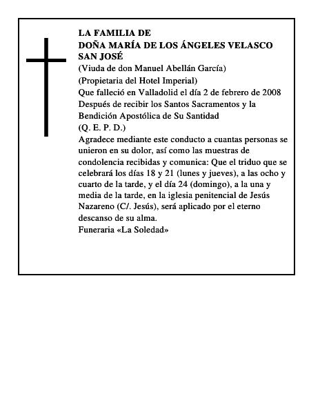 DOÑA MARÍA DE LOS ÁNGELES VELASCO SAN JOSÉ