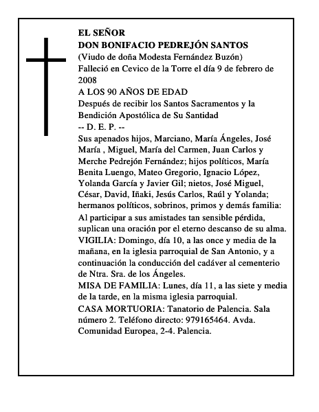 DON BONIFACIO PEDREJÓN SANTOS
