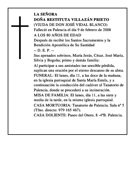 DOÑA RESTITUTA VILLAZÁN PRIETO
