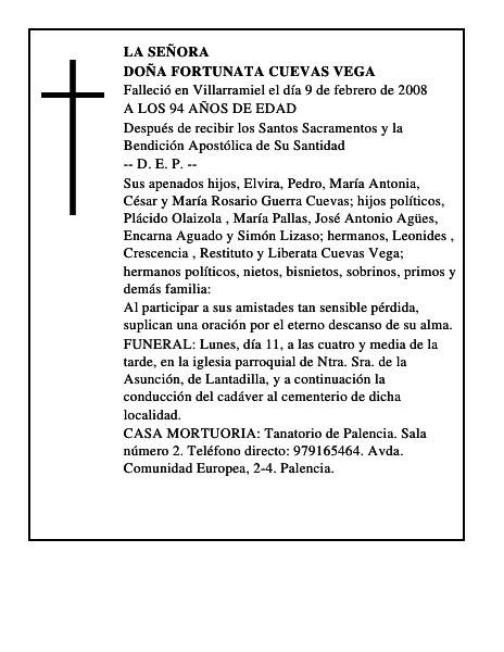 DOÑA FORTUNATA CUEVAS VEGA