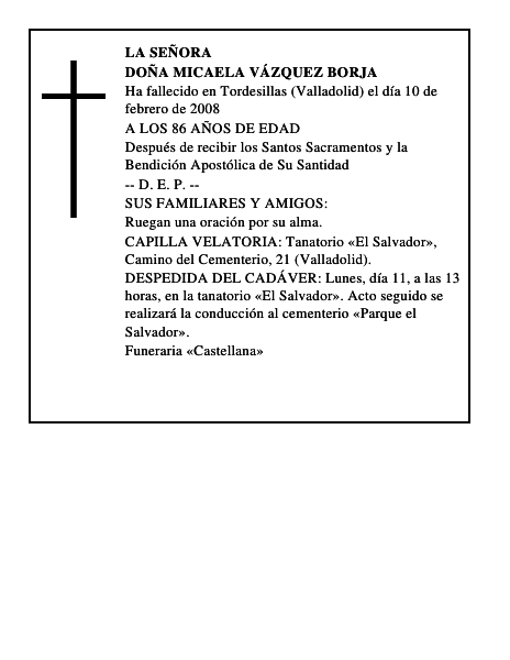 DOÑA MICAELA VÁZQUEZ BORJA