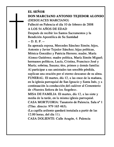 DON MARCIANO ANTONIO TEJEDOR ALONSO