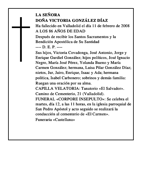 DOÑA VICTORIA GONZÁLEZ DÍAZ
