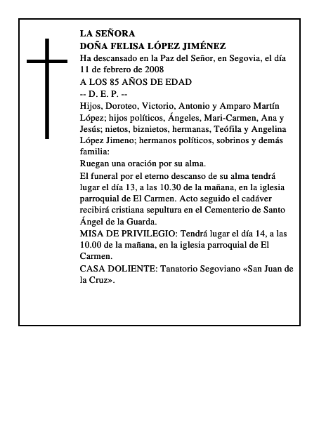 DOÑA FELISA LÓPEZ JIMÉNEZ