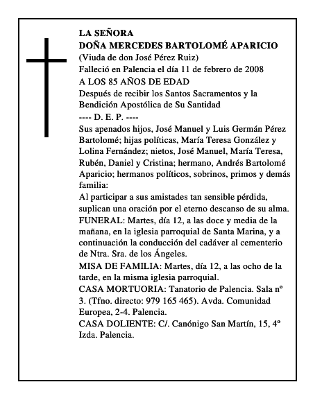 DOÑA MERCEDES BARTOLOMÉ APARICIO