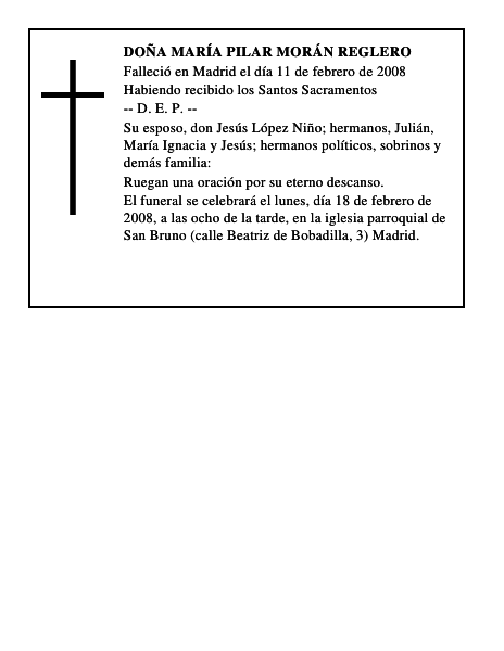 DOÑA MARÍA PILAR MORÁN REGLERO